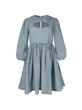 Sandy Liang Gingham Peter Pan Collar Dress with Cut-Out Green White Size 4